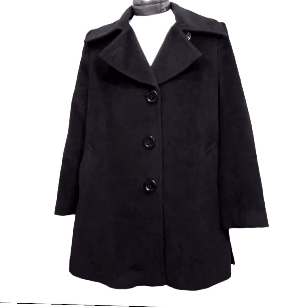 Dale Dressin Womens Med Black Wool Blend Angora Blend Coat Animal Print‎ Lined